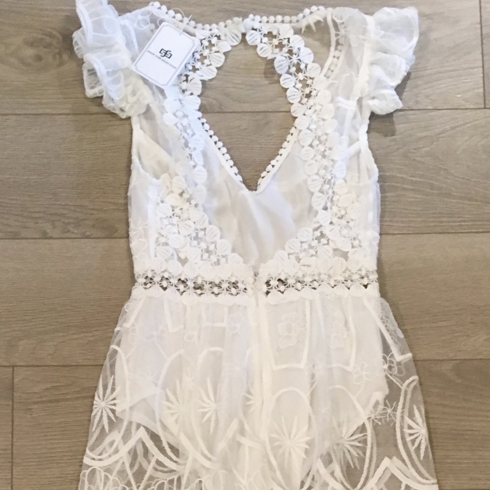 White Plunge Open Back Sleeveless Lace Maxi Boho - Picture 6 of 8